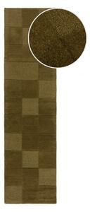 Kaki ručne tkaný vlnený behúň 60x230 cm Checkerboard – Flair Rugs