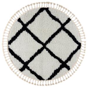 Okrúhly koberec BERBER TROIK, biela - strapce, Berber, Maroko, Shaggy