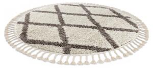 Okrúhly koberec BERBER TROIK, krémová - strapce, Maroko, Shaggy