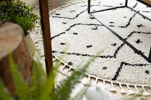 Okrúhly koberec BERBER TETUAN B751, krémová - strapce, vzor cik cak, Maroko, Shaggy