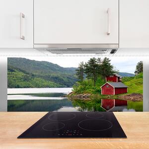 Nástenný panel  Hory dom jazero príroda 125x50 cm