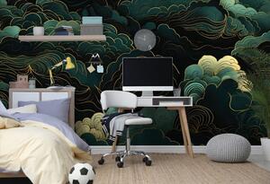 Samolepiaca tapeta jedinečná zeleno-zlatá abstrakcia