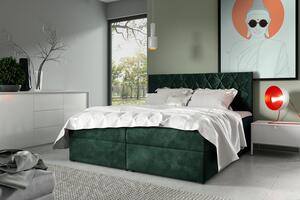 Boxspringová posteľ s prešívaným čelom EUGENA - 120x200, zelená + topper ZDARMA
