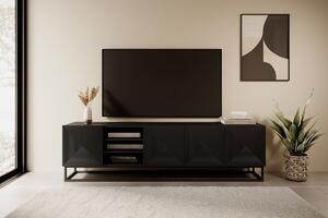 TV skrinka Asha 200 cm s kovovými nohami a otvorenou policou - čierny mat