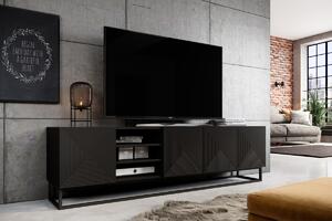 TV skrinka Asha 200 cm s kovovými nohami a otvorenou policou - čierny mat