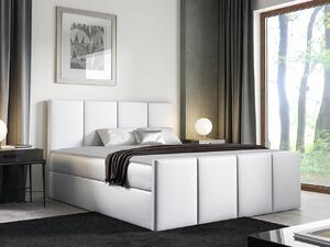 Hotelová manželská posteľ 180x200 MORALA - biela ekokoža + topper ZDARMA