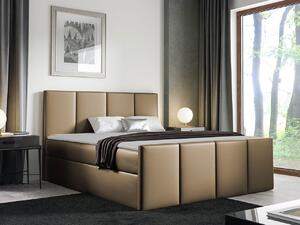 Hotelová manželská posteľ 160x200 MORALA - hnedá ekokoža + topper ZDARMA