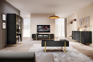 TV stolík Verica 200 cm s otvorenou policou - charcoal / zlaté nožičky