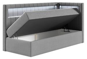 Kontinentálna jednolôžková posteľ 90x200 RAMIRA 3 - biela ekokoža / khaki, pravé prevedenie + topper ZDARMA