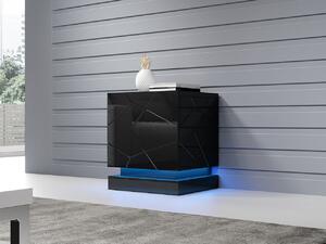 Set 2x nočný stolík s modrým LED osvetlením LIMA - čierny / lesklý čierny