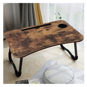 LAP-TABLE skladací drevený stôl v rustikálnom štýle na notebook, tablet - hnedý