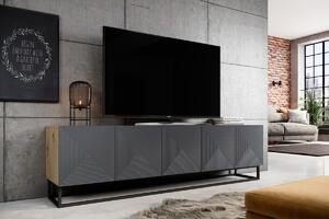 TV stolík Asha 200 cm na kovovom podstavci - artisan / rivier stone mat