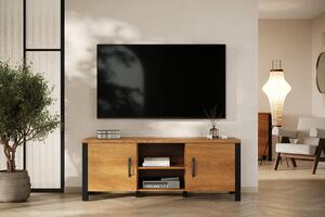 TV stolík Olin 41 s otvorenými policami 147 cm - karamelový dub / čierny supermat