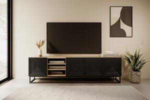 TV stolík Asha 200 cm s otvorenou policou - artisan / čierny mat