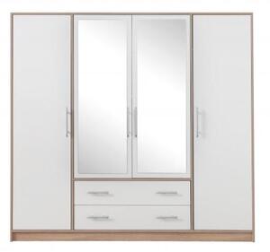 Šatník Smart 200 cm, dub sonoma / biela, zrkadlo