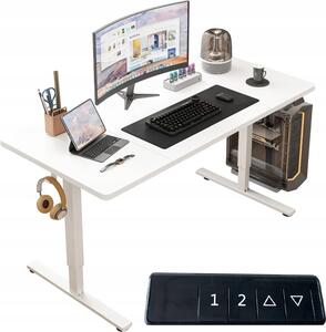 Výškovo nastaviteľný elektrický stôl 140 x 60 cm – biely