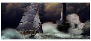 Obraz - Loď plávajúca cez búrlivé vlny (120x50 cm)