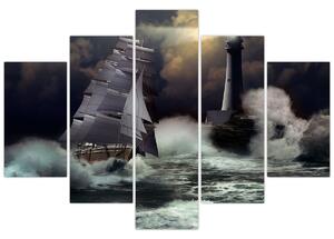 Obraz - Loď plávajúca cez búrlivé vlny (150x105 cm)