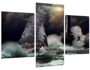 Obraz - Loď plávajúca cez búrlivé vlny (90x60 cm)