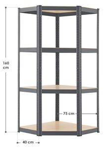 Rohový regál - 160x75x40-75 cm - šedý