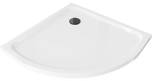 Mexen SLIM - Štvrťkruhová sprchová vanička 90x90x5cm + čierny sifón, biela, 41109090B