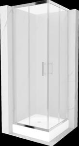 Mexen Rio, štvorcový sprchovací kút s posuvnými dverami 70(dvere) x 70(dvere) x 190 cm, 6mm sklo námraza, chrómový profil + biela sprchová vanička RIO, 860-070-070-01-30-4510