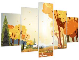 Obraz - Jesenná krajina, ilustrácie (150x105 cm)
