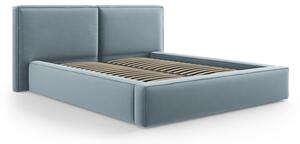 Svetlomodrá zamatová čalúnená dvojlôžková posteľ s úložným priestorom s roštom 180x200 cm Arendal – Cosmopolitan Design