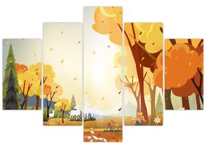 Obraz - Jesenná krajina, ilustrácie (150x105 cm)