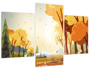 Obraz - Jesenná krajina, ilustrácie (90x60 cm)