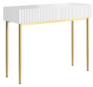Toaletný stolík so zásuvkami Nicole 100 cm - biely mat / zlaté nožičky