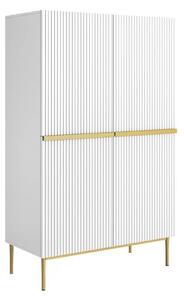 Vysoká komoda Nicole 100 cm dvojdverová - biely mat / zlaté nožičky