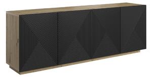 Komoda Asha 200 cm štvordverová - dub artisan / čierny mat