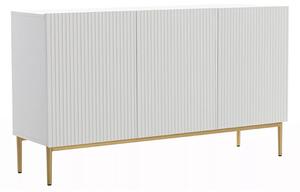 Komoda Nicole 150 cm trojdverová - biely mat / zlaté nožičky