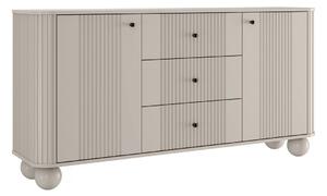 Komoda so zásuvkami Vesper 160 cm - kašmír / čierne úchytky / guľové nohy