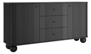 Komoda so zásuvkami Vesper 160 cm - čierna / čierne úchytky / guľové nohy