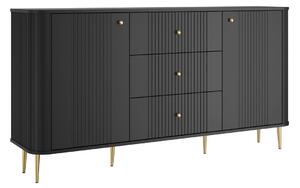 Komoda so zásuvkami Vesper 160 cm na nožičkách - čierna / zlaté nohy