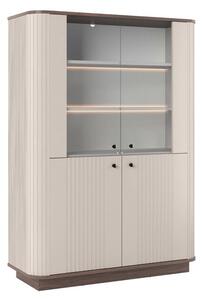 Vitrína Vesper 103 cm štvordverová - kašmír / orech / čierne úchytky