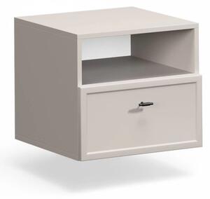 Závesný nočný stolík so zásuvkou Lorini 45 cm - kašmír / čierne úchytky T-bar