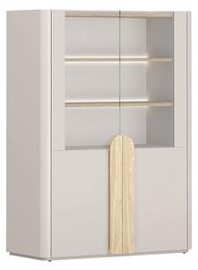 Vitrína Amilio 100 cm dvojdverová - kašmír / olejovaný dub / úchytky svetlý dub