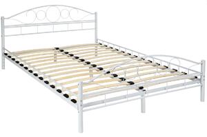 Tectake 404517 kovová posteľ dvojlôžková romance vrátane lamelových roštov - 200 x 140 cm, biela/biela