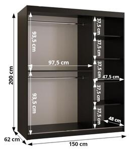 Skriňa so vzorovanými dverami SANDJI 1 - šírka 150 cm, čierna / tmavý orech