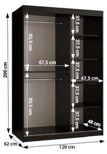 Šatníková skriňa so zrkadlom RADKIN 2 - šírka 120 cm, čierna