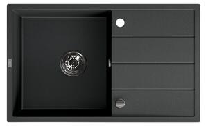 Laveo Wolin, 1-komorový granitový drez 780x480x185 mm, čierna škvrnitá, LAV-SPW_711T