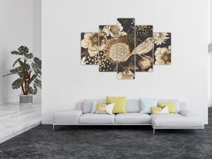 Obraz zlatých kvetov na tmavom pozadí (150x105 cm)
