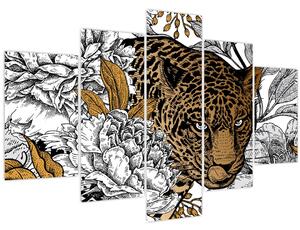 Obraz - Leopard medzi kvetmi (150x105 cm)