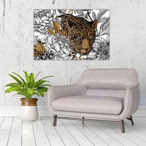 Obraz - Leopard medzi kvetmi (90x60 cm)