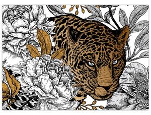 Obraz - Leopard medzi kvetmi (70x50 cm)