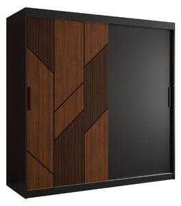 Skriňa so vzorovanými dverami SANDJI 1 - šírka 180 cm, čierna / tmavý orech