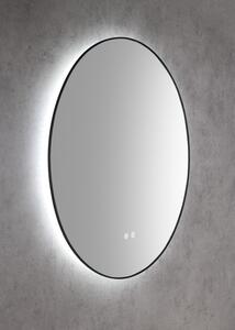 Sapho, SHARON LED podsvietené zrkadlo Ø 80cm s policou, čierna matná, 31255CI-01